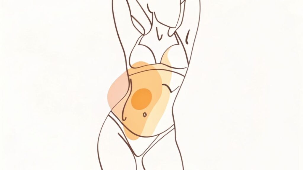 Diastasis Recti Stylised figure highlighting abdominal area.